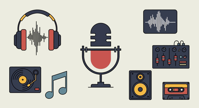 Music equipment and recording studio objects.