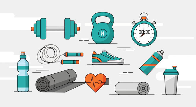 Fitness equipment and workout gear.
