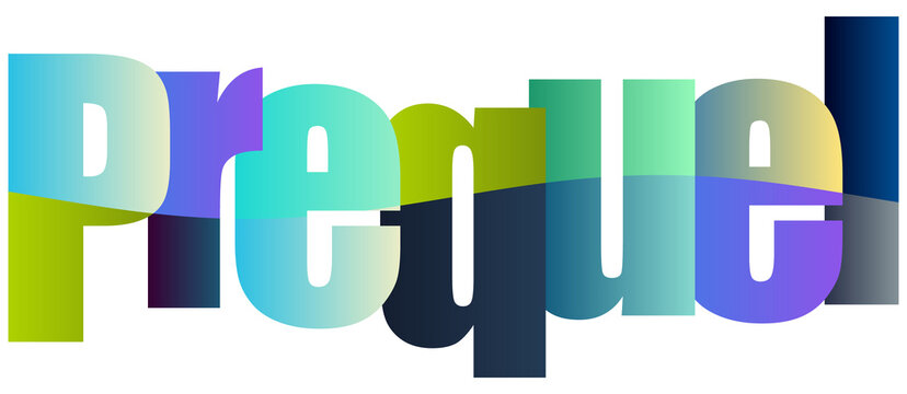 Colorful stylized text word prequel with gradient lettering design