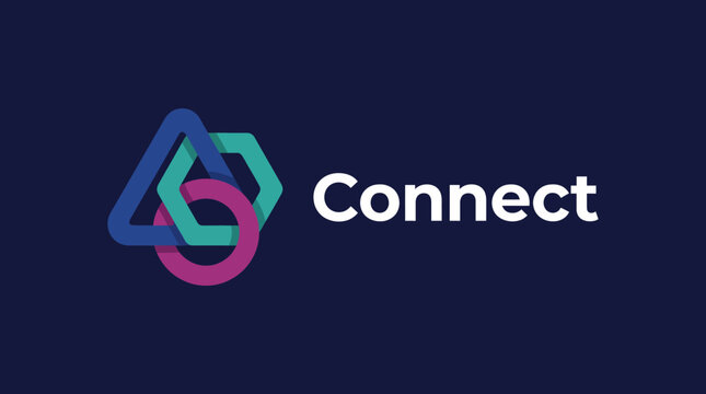 A sleek logo design featuring interlocking geometric shapes to convey the theme of connection, representing modernity and collaboration within the digital age.