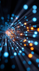 Obraz na płótnie Canvas Abstract light streaks with glowing particles representing high speed data flow and technology