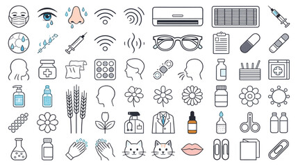Naklejka premium Collection of medical and healthcare related icons on white background.