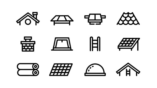 Roofing and Construction Line Icons Set, isolated on white background