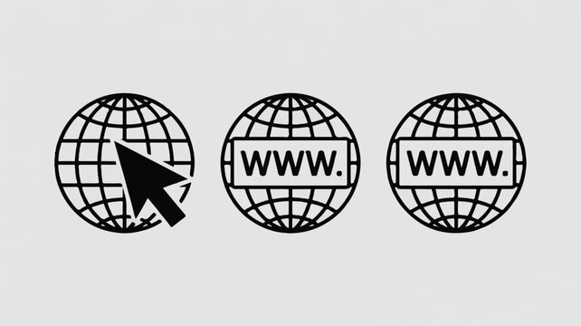 black and white globe icons with web symbols