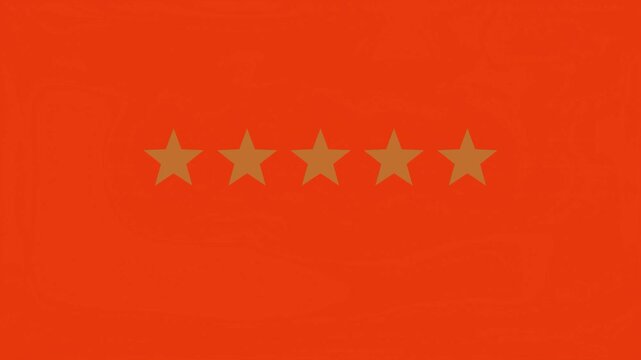 An animated five star rating system with stars lighting up to show a perfect 5.0 out of 5 score. Ideal for customer reviews, product feedback, and quality assessment.