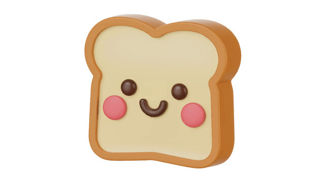 Cartoon slice of bread with smiling face and rosy cheeks