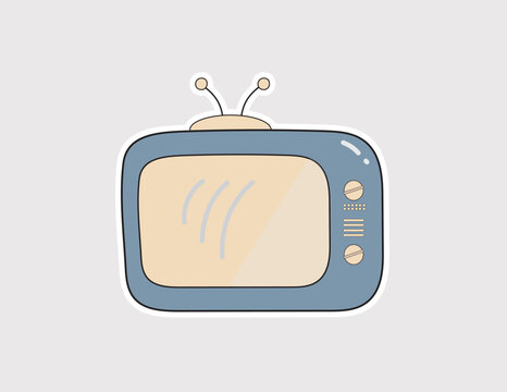 Television vector illustration. Cartoon icon of a classic blue-cased TV, for a vintage-themed website or game