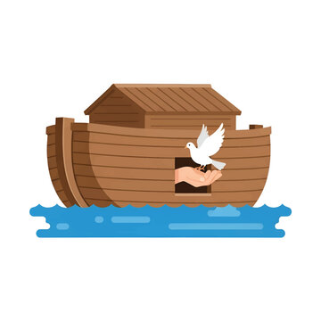 Flat Noah's Ark with Dove Hand Minimalist Vector Illustration