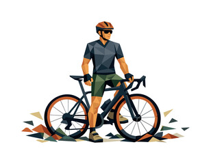 Fototapeta premium Cyclist in geometric style with road bike, ready for adventure