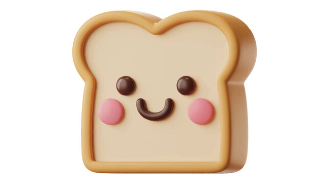 Cute cartoon bread slice with smiling face and rosy cheeks  happy food character