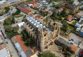Fototapeta premium Exterior view to Lala Mustafa Pasa mosque. Formerly St. Nicholas Cathedral in the old town of Famagusta, Northern Cyprus