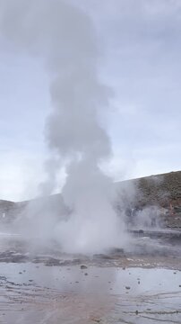Erupting El Tatio Geyser Atacama Chile