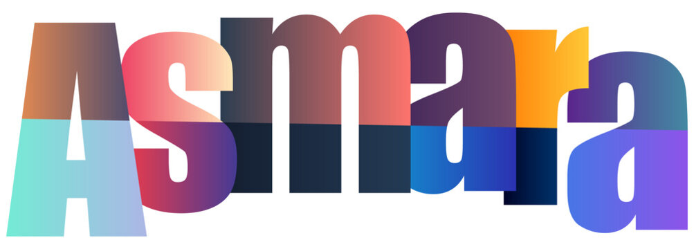 Colorful gradient text letters spelling out Asmara with transparent background