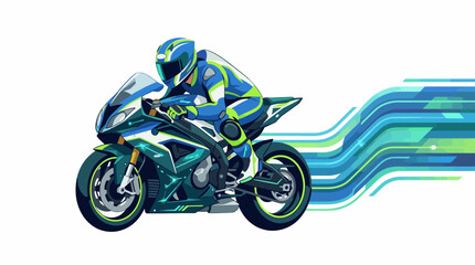 This vibrant illustration showcases a sleek motorcycle in motion, emphasizing speed and adrenaline with a modern design and abstract motion lines in bright colors. © Jingzhan