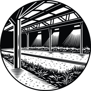 Indoor hydroponic farm, vertical farming, grow lights, greenhouse vector