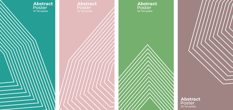 Set of abstract posters with geometric line patterns in pastel colors