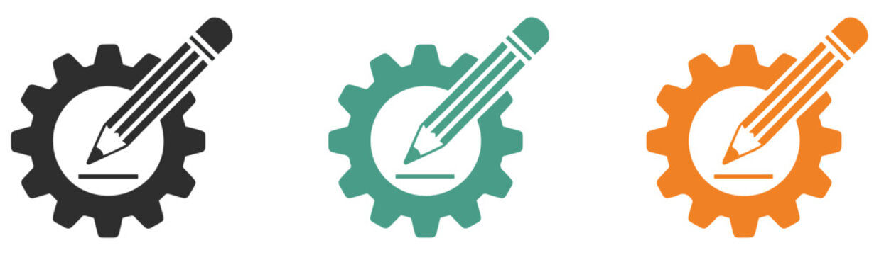 gear pencil icon set settings customization symbols