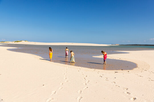 family exploring  Bazaruto island off coast of Vilankulos, Mozambique, Africa
