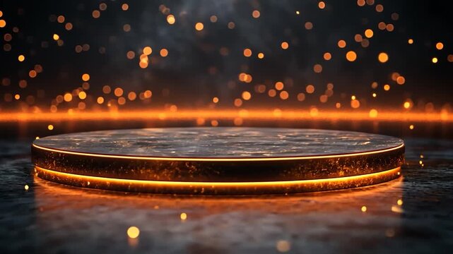 Glowing circular platform on dark background with sparks