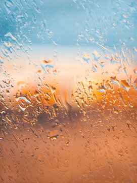 Rainy winter view through glass window on Tenerife