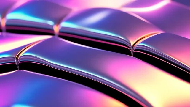 Metallic surface with iridescent colorful neon tiles softly waving