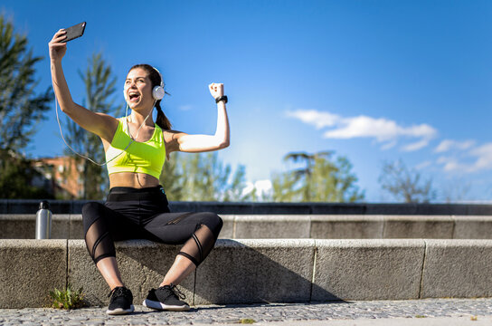 Woman celebrating after a morning workout session