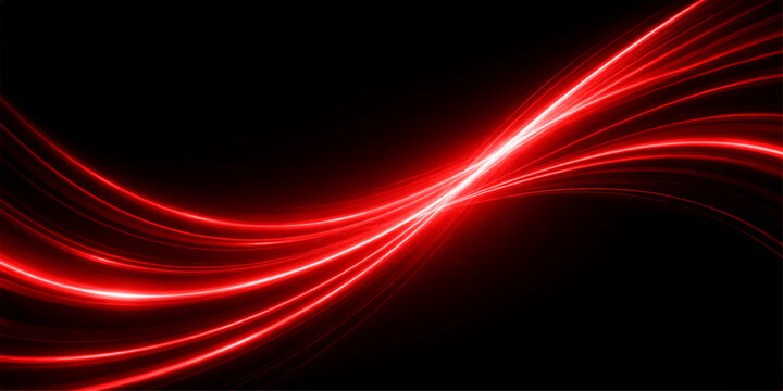 A vibrant abstract red wave design features flowing lines and a glowing light texture on a dark backdrop to create a dynamic sense of motion and energy