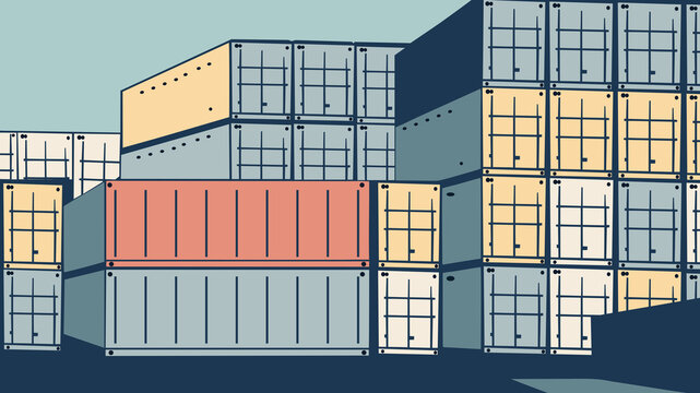 Containers stacked in a busy port area showing global trade activities