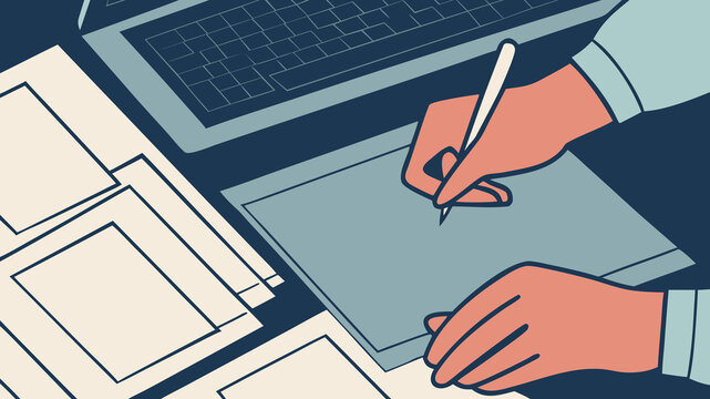 People engage in global trade by writing notes and using a laptop