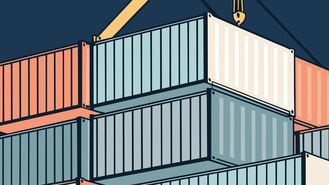 Global trade activity with shipping containers stacked at a port