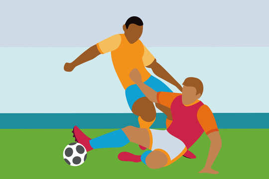 Soccer players compete on a grassy field during a match