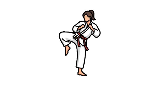 Woman practicing martial arts character  icon vector . white background