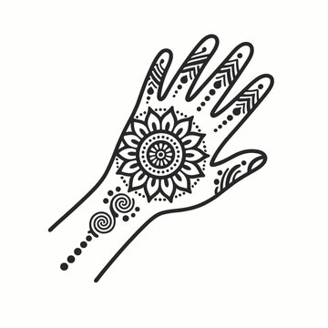 Henna Hand Tattoo Design with Flower and Swirls illustration