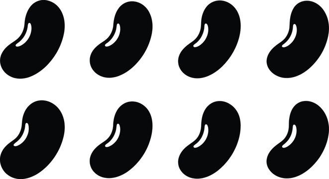 Eight black jelly bean icons on a white background candy sweet
