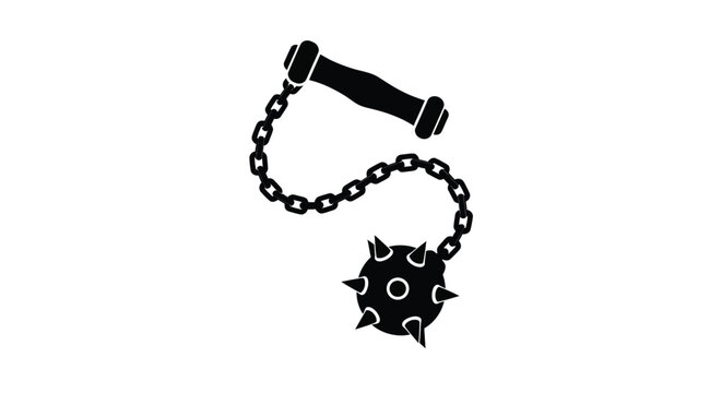 Black flail weapon with spiked ball a striking silhouette