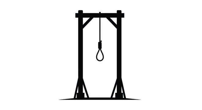Dark depiction of a gallows with a noose stark silhouette
