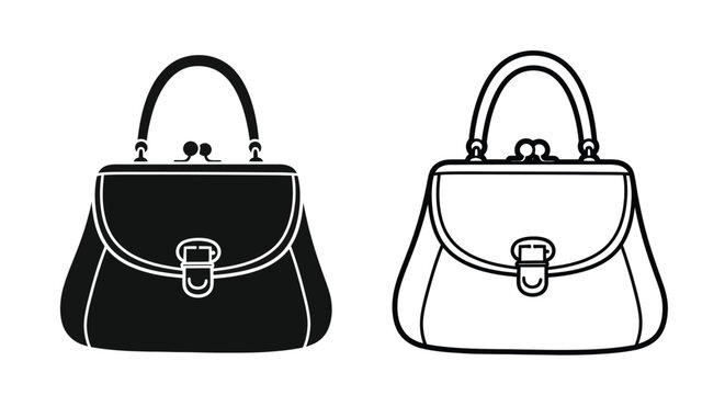 Two vintage handbags one black and one white in outline silhouette