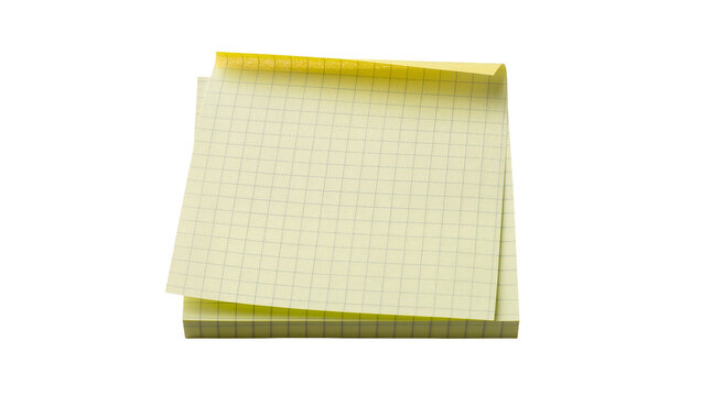 Stack of yellow grid paper notepad with a curled top sheet, an essential office supply isolated PNG on transparent background for stationery design