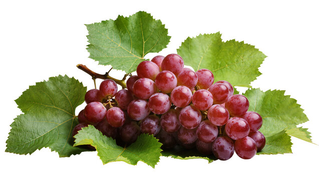 Vibrant red grapes with fresh green leaves, a healthy and delicious fruit cluster isolated on transparent background, perfect for food and drink designs PNG