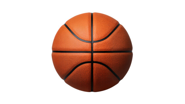 Classic orange basketball with textured surface and black seams, perfectly isolated PNG on transparent background, ready for sports design projects