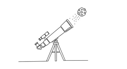 Telescope Observing Asteroid in Space, Astronomy Line Art © Azizi
