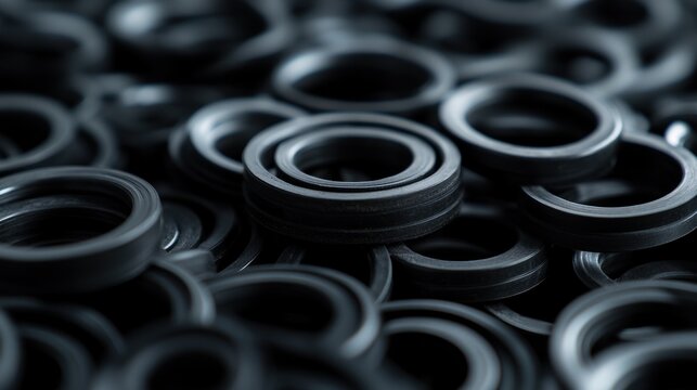 Close-up of many black rubber O-rings.