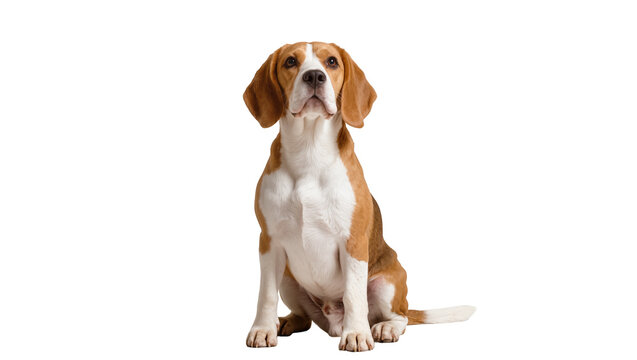 Charming beagle dog sitting attentively, a friendly purebred canine with tri-color fur, isolated on transparent background, ideal for pet designs PNG
