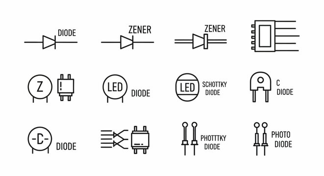 Collection of various diode icons and symbols.