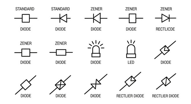Electronic diode circuit symbols collection.