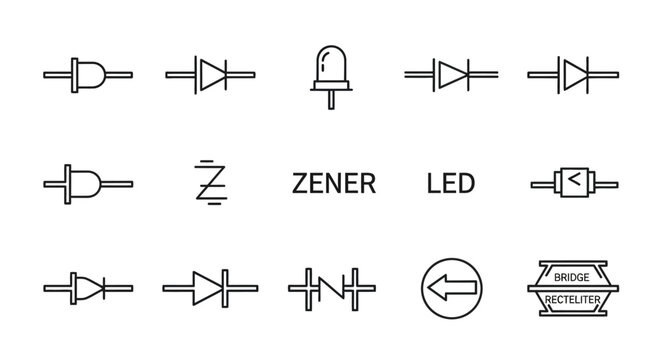 Electronic component symbols and icons.