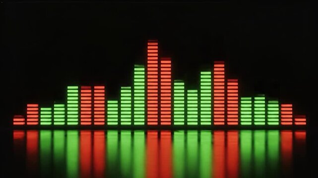 A colorful equalizer display with green and red bars on a dark background, conveying a sense of music and technology.