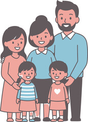 Obraz premium A happy family of five standing together in a colorful cartoon illustration