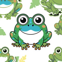 Naklejka premium cute animal faces, frog cute sticker, bold outline, clean vector 1
