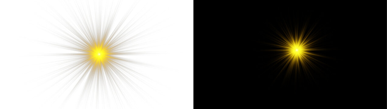 Sparkling Gold Sunstar with Sharp Radiant Rays on Dual Backgrounds